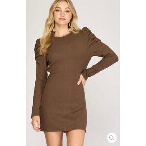She + Sky Brown Ribbed Dress, size Small